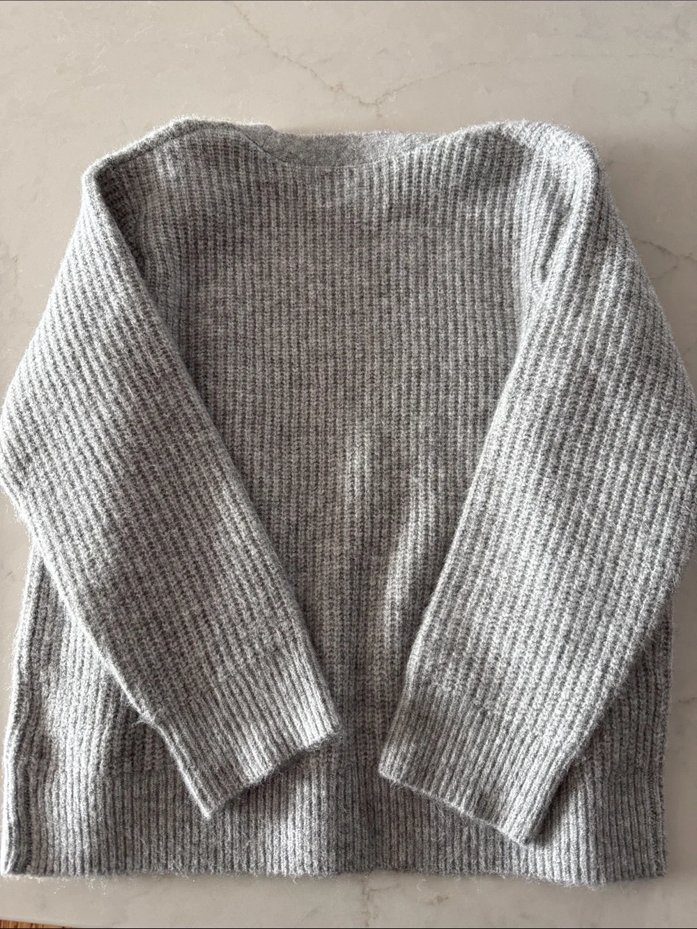 ZARA Gray Ribbed V-Neck Button-Up Cardigan